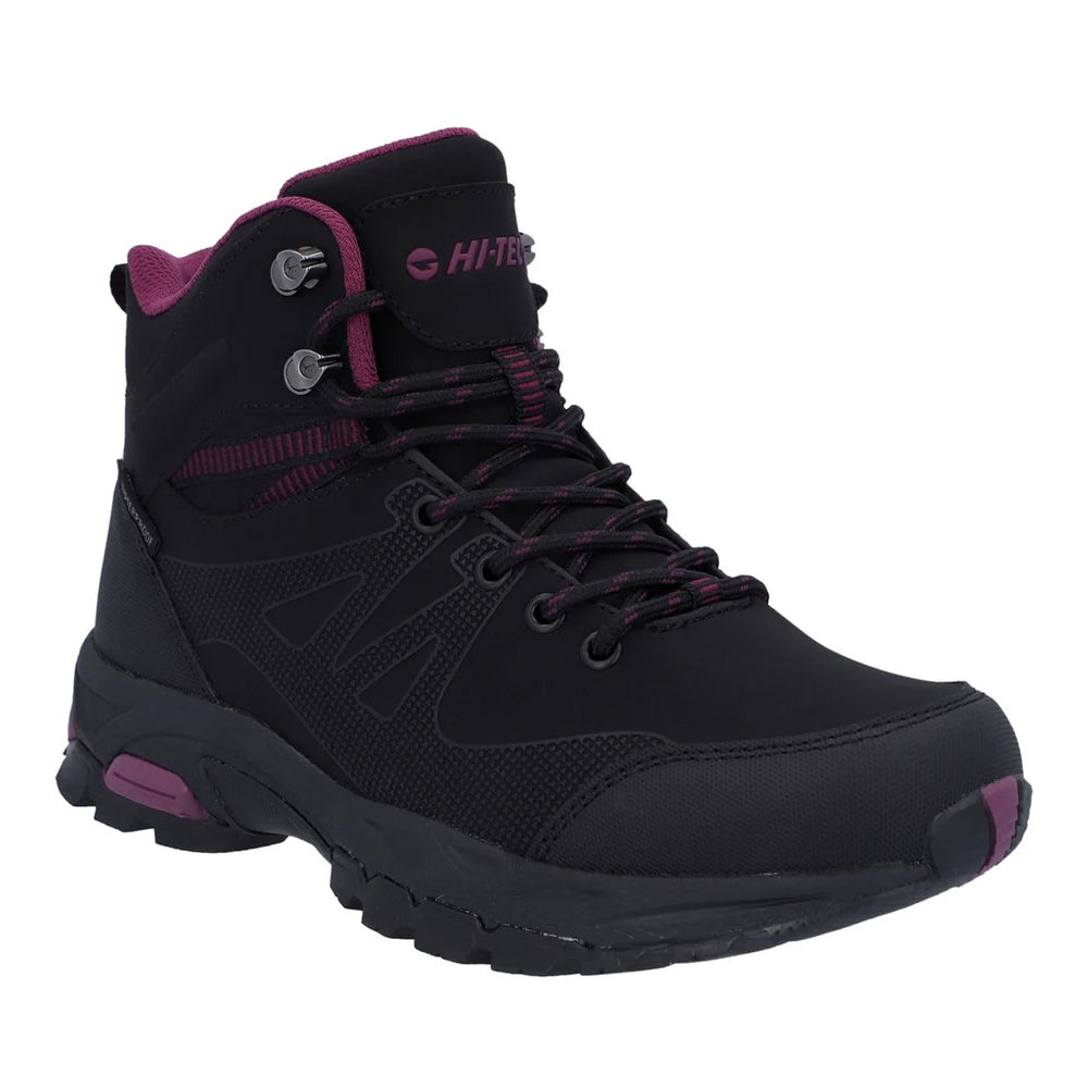 Black-Burgundy - Front - Hi-Tec Womens-Ladies Jackdaw Waterproof Mid Cut Boots