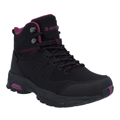 Black-Burgundy - Front - Hi-Tec Womens-Ladies Jackdaw Waterproof Mid Cut Boots