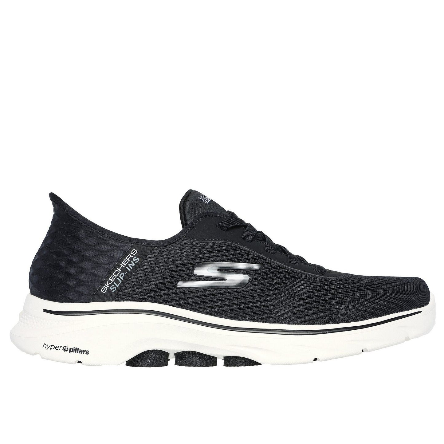 Black-White - Side - Skechers Mens Go Walk 7 - Free Hand Trainers