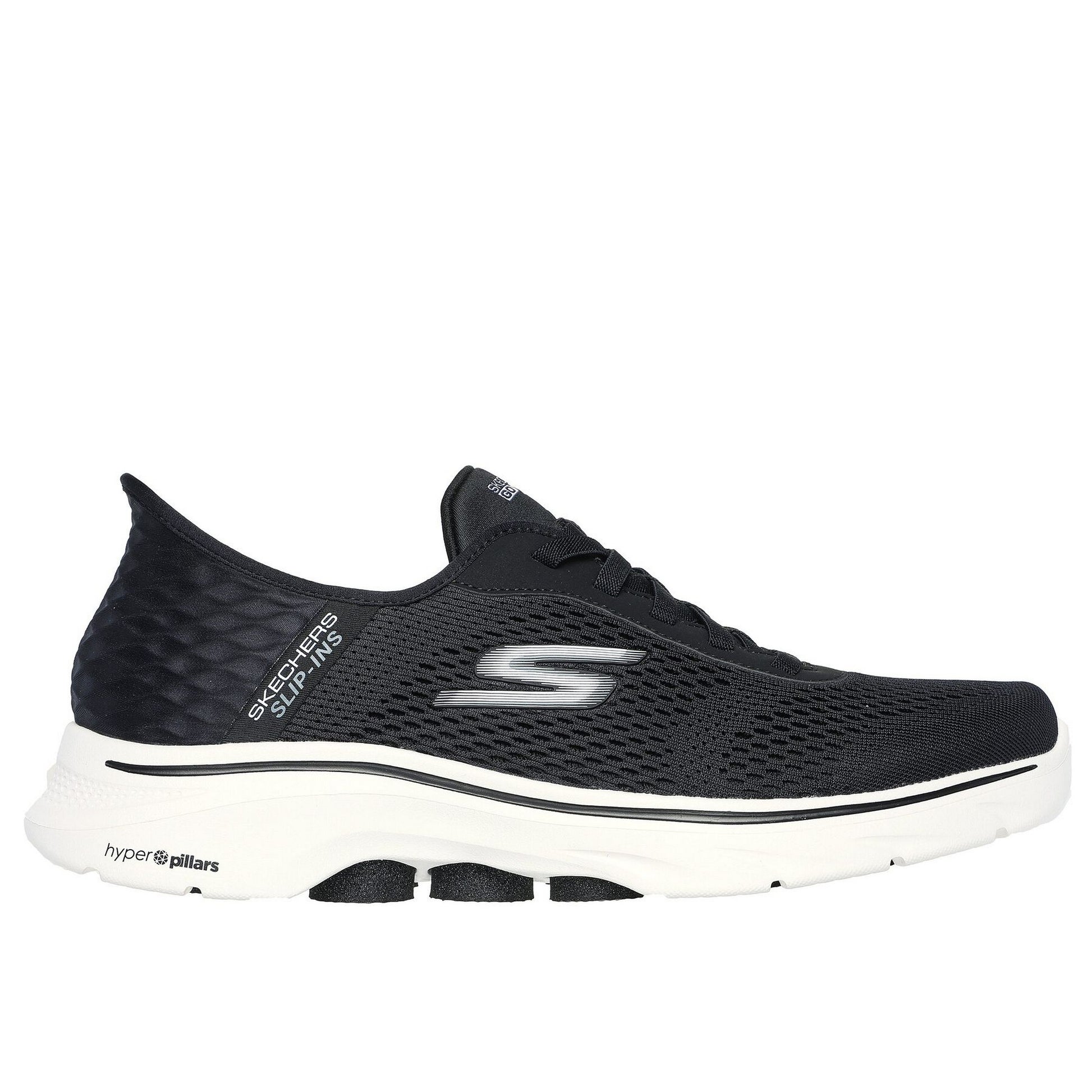 Black-White - Side - Skechers Mens Go Walk 7 - Free Hand Trainers