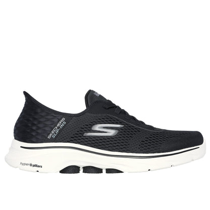 Black-White - Side - Skechers Mens Go Walk 7 - Free Hand Trainers