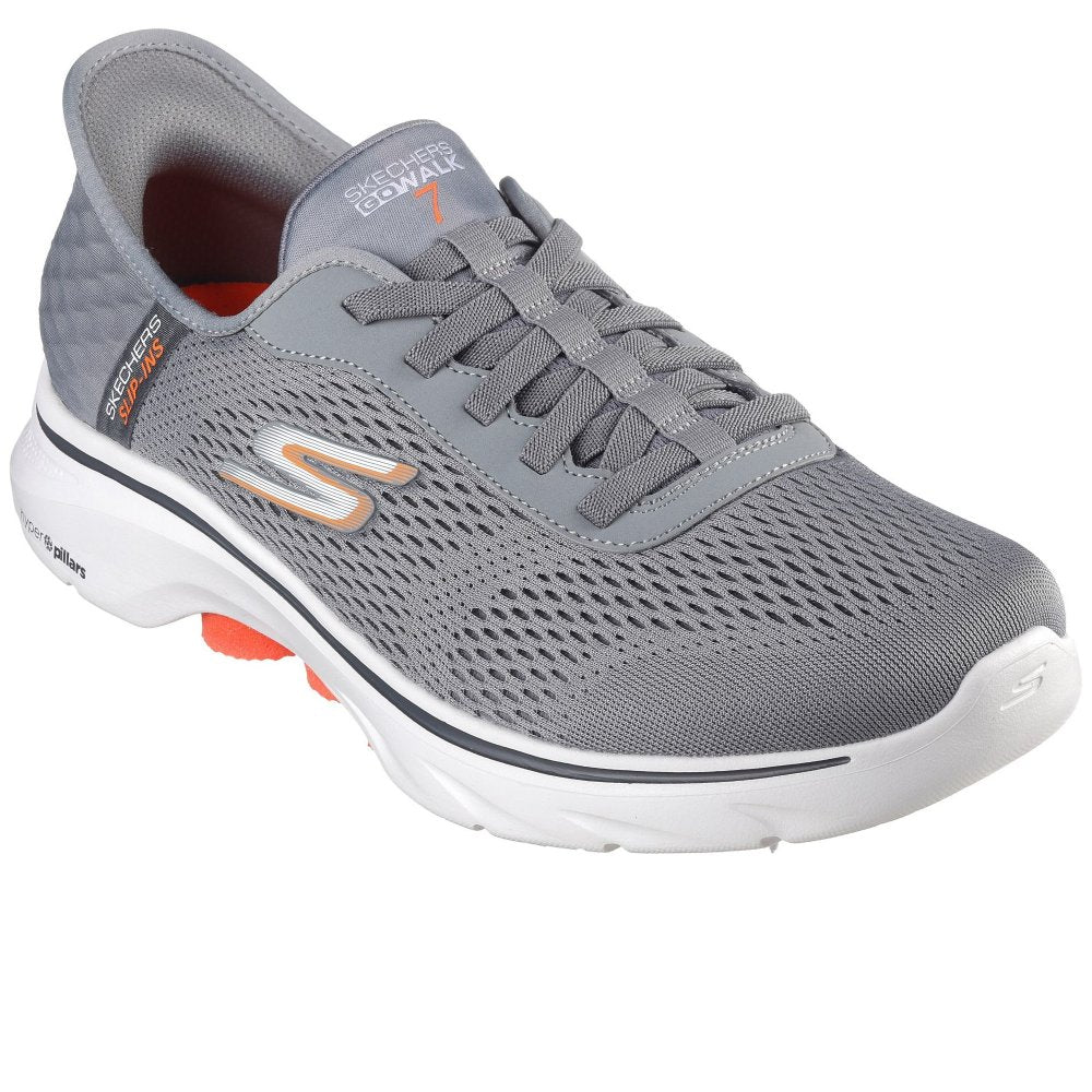 Grey-Orange - Front - Skechers Mens Go Walk 7 - Free Hand Trainers