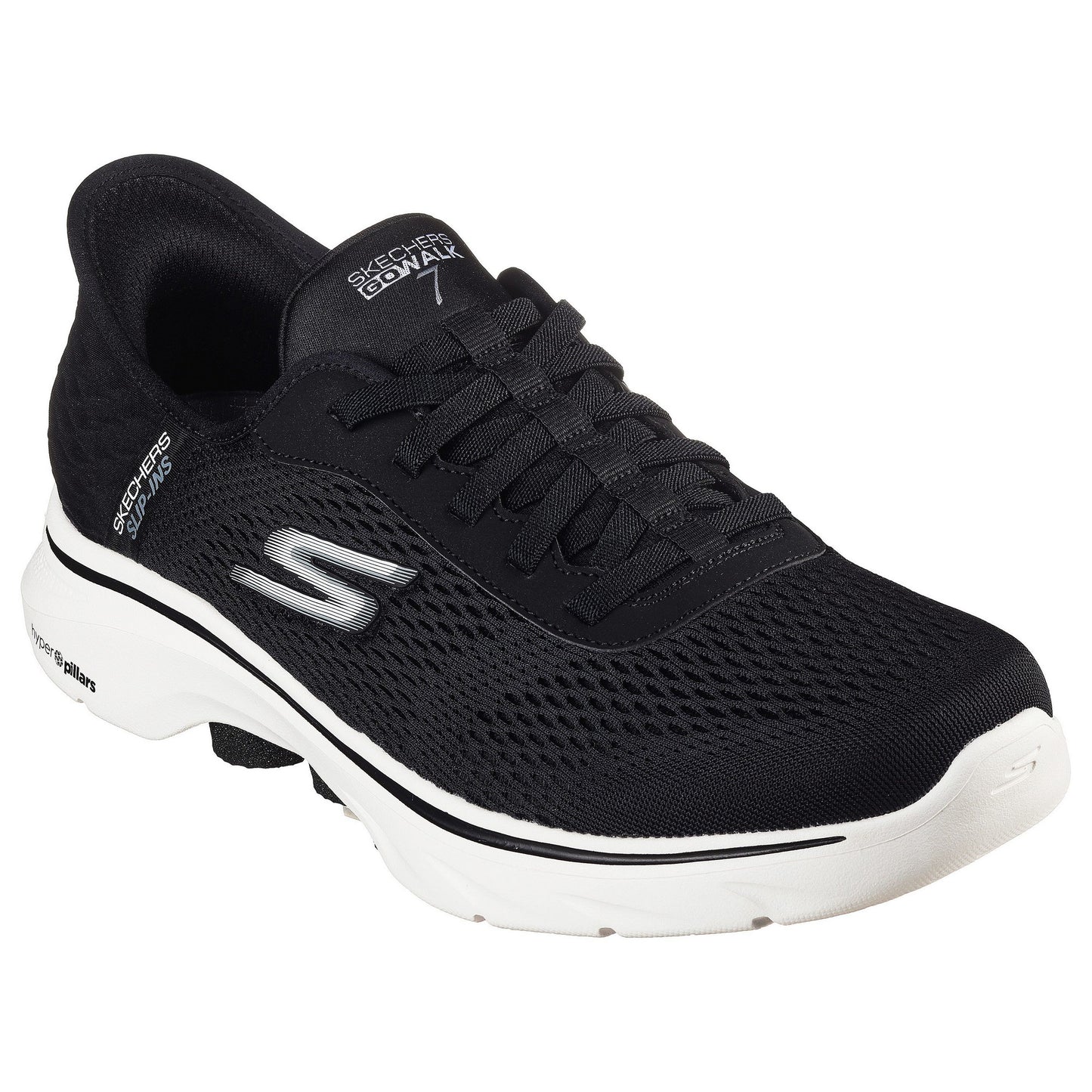 Black-White - Front - Skechers Mens Go Walk 7 - Free Hand Trainers