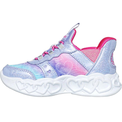 Lavender-Multicoloured - Back - Skechers Girls Infinite Heart Lights Slip-on Trainers