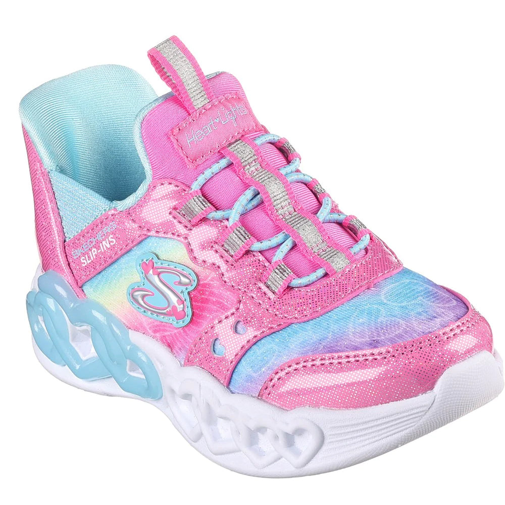 Pink-Multicoloured - Front - Skechers Girls Infinite Heart Lights Slip-on Trainers