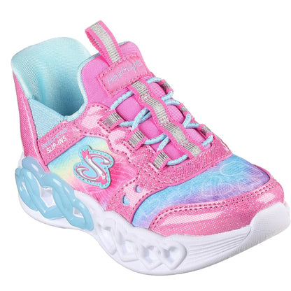 Pink-Multicoloured - Front - Skechers Girls Infinite Heart Lights Slip-on Trainers