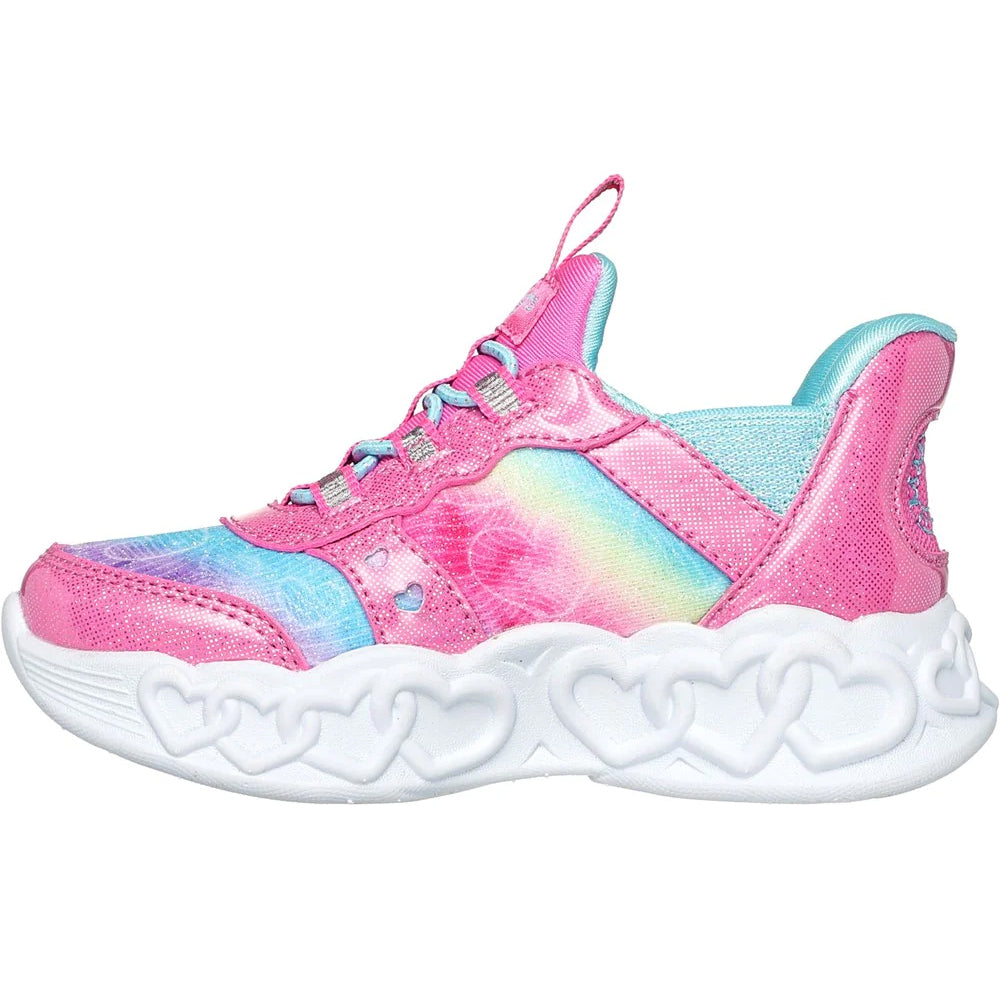 Pink-Multicoloured - Back - Skechers Girls Infinite Heart Lights Slip-on Trainers