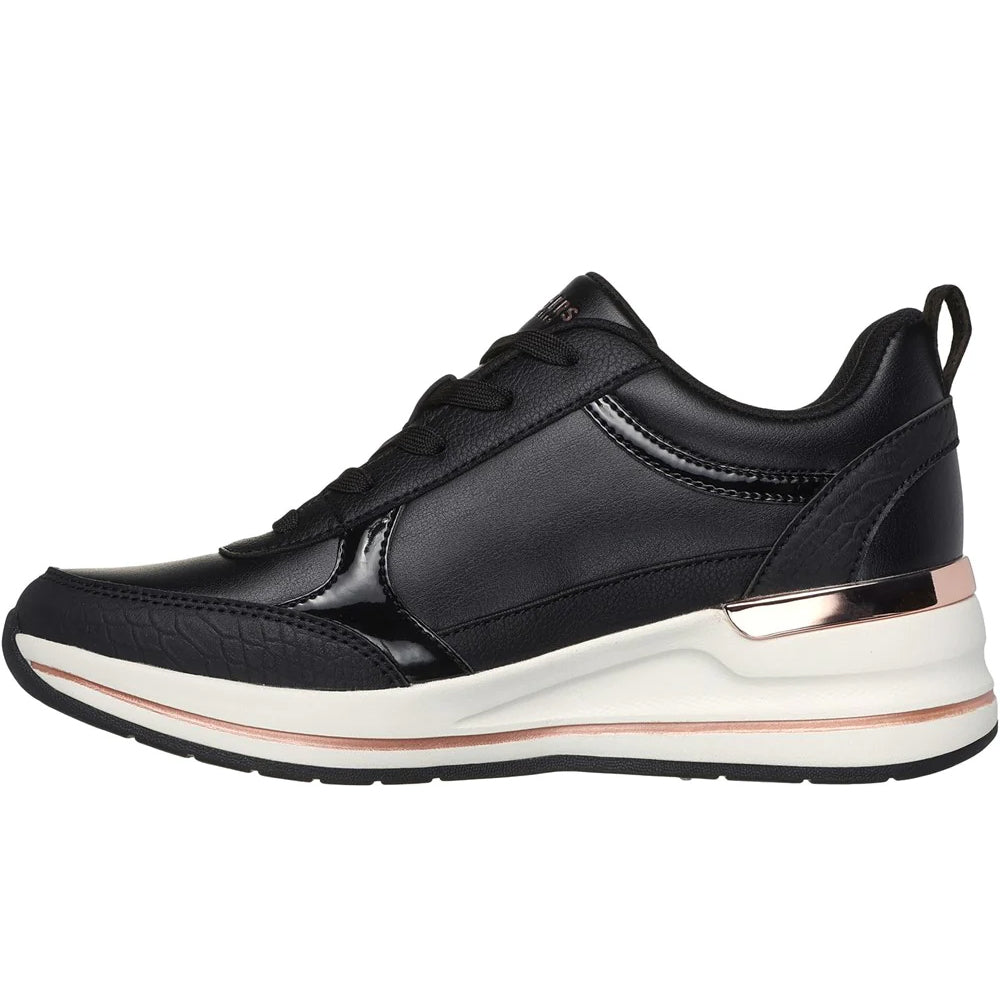 Black - Back - Skechers Womens-Ladies Billion 2 Fine Shine Trainers