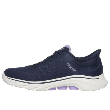 Navy-Lavender - Pack Shot - Skechers Womens-Ladies Go Walk 7-Valin Trainers