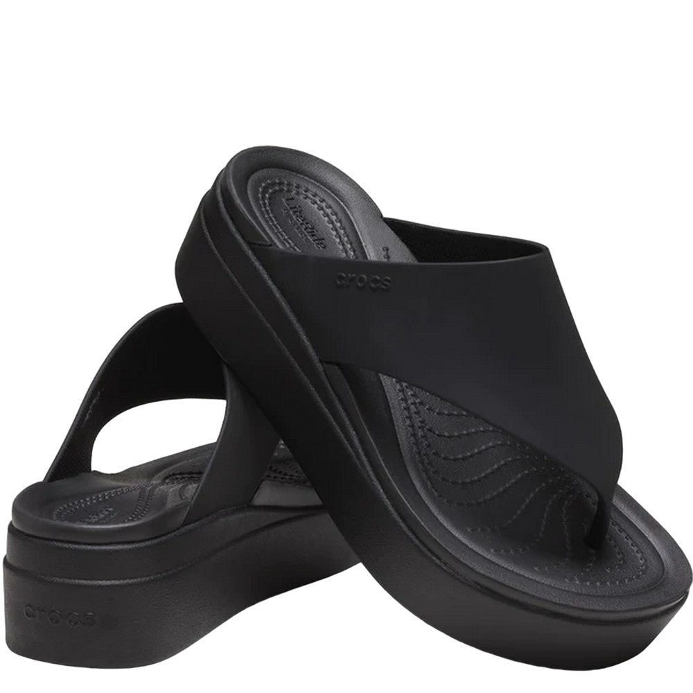 Black - Close up - Crocs Womens-Ladies Brooklyn Flip Flops