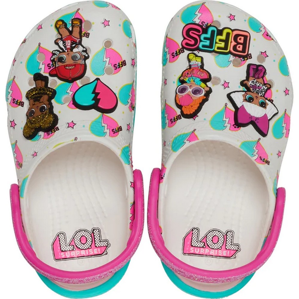 White-Multicoloured - Pack Shot - Crocs Childrens-Kids BFF LOL Surprise Clogs