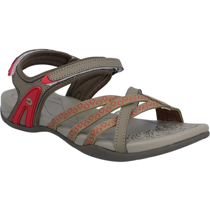 Light Taupe-Olive-Sunset Coral - Front - Hi-Tec Womens-Ladies Savanna II Sandals