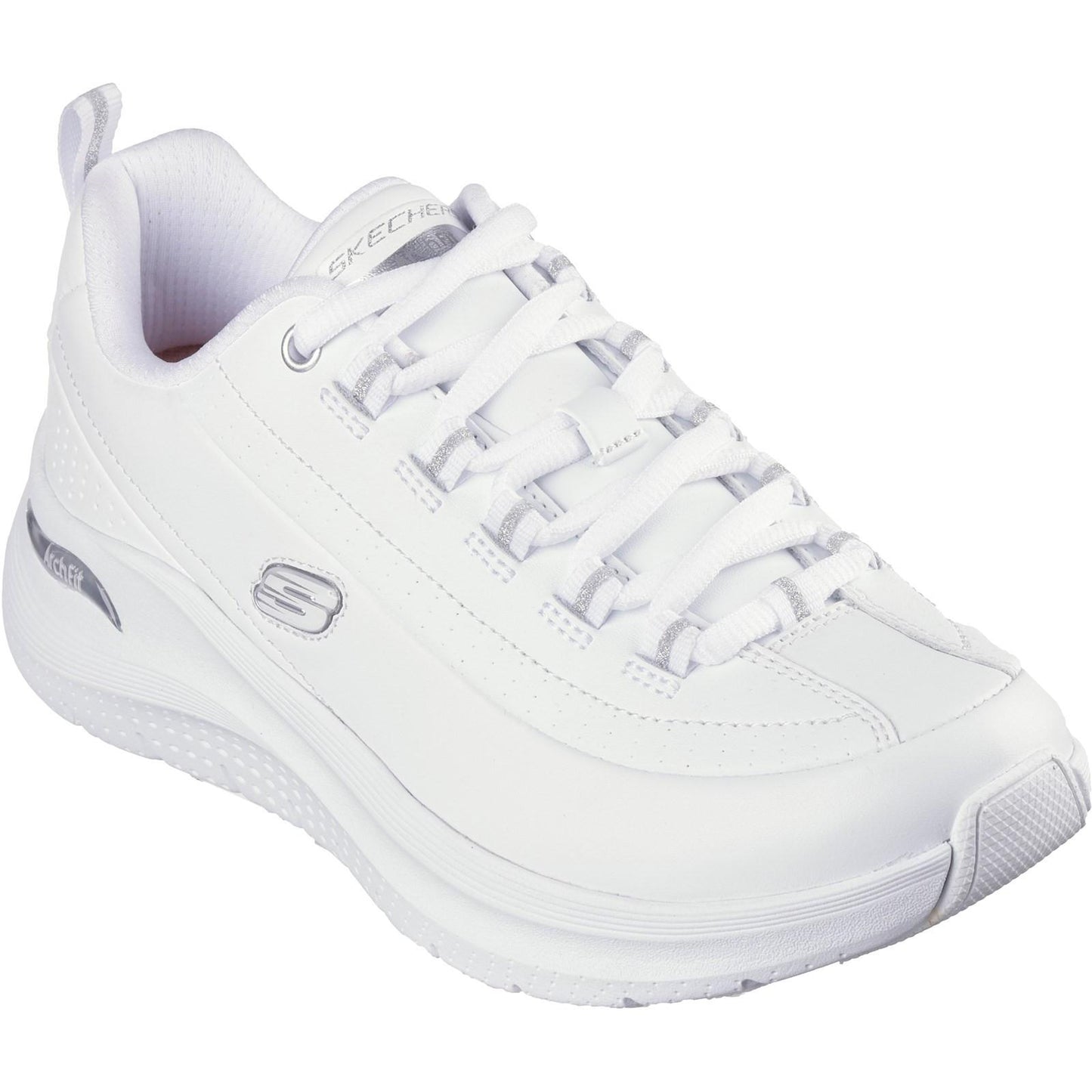 White-Silver - Front - Skechers Womens-Ladies Arch Fit 2.0 - Star Bound Leather Trainers