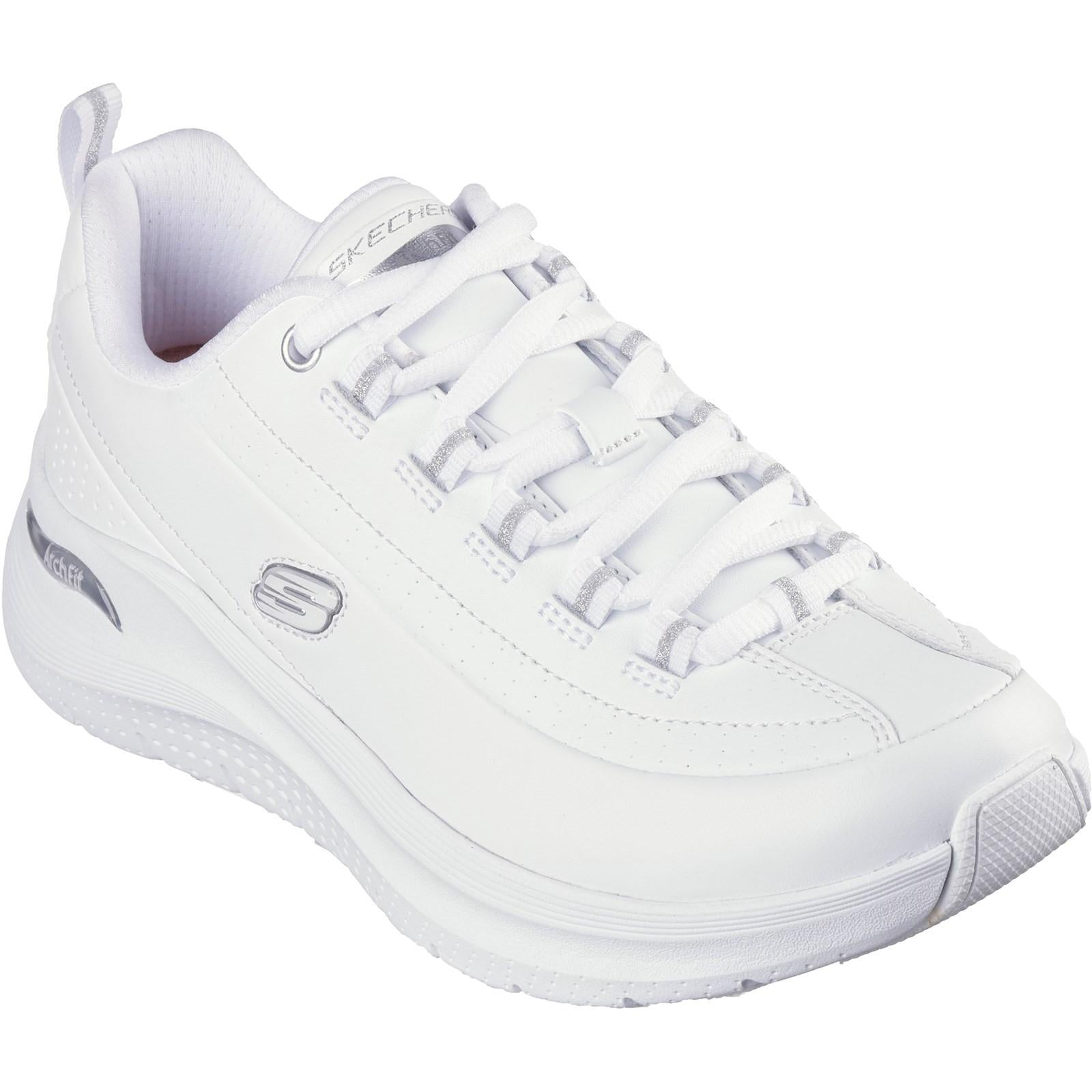 White-Silver - Front - Skechers Womens-Ladies Arch Fit 2.0 - Star Bound Leather Trainers