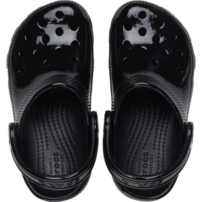 Black - Side - Crocs Toddler Classic High Shine Clogs