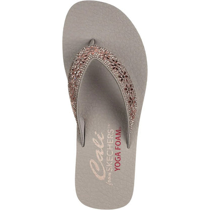 Taupe - Back - Skechers Womens-Ladies Cali Vinyasa - Wild Daisies Flip Flops