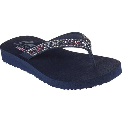 Navy-Multicoloured - Front - Skechers Womens-Ladies Meditation - Butterfly Garden Flip Flops