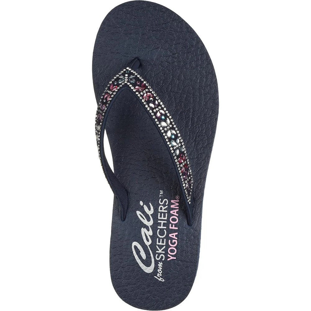 Navy-Multicoloured - Back - Skechers Womens-Ladies Meditation - Butterfly Garden Flip Flops