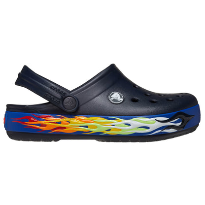 Deep Navy - Side - Crocs Childrens-Kids Crosband Flames Clogs