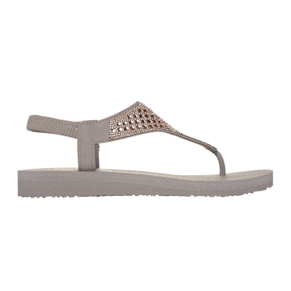 Taupe - Side - Skechers Womens-Ladies Meditation - Rockstar Flip Flops