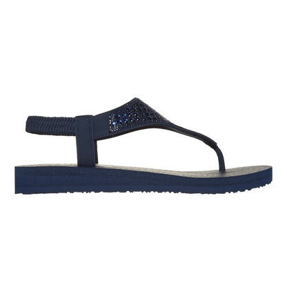 Navy - Side - Skechers Womens-Ladies Meditation - Rockstar Flip Flops