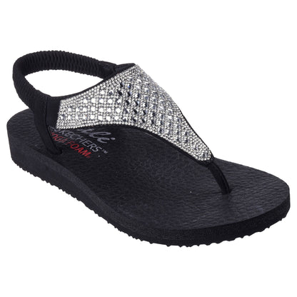 Black - Front - Skechers Womens-Ladies Meditation - Rockstar Flip Flops