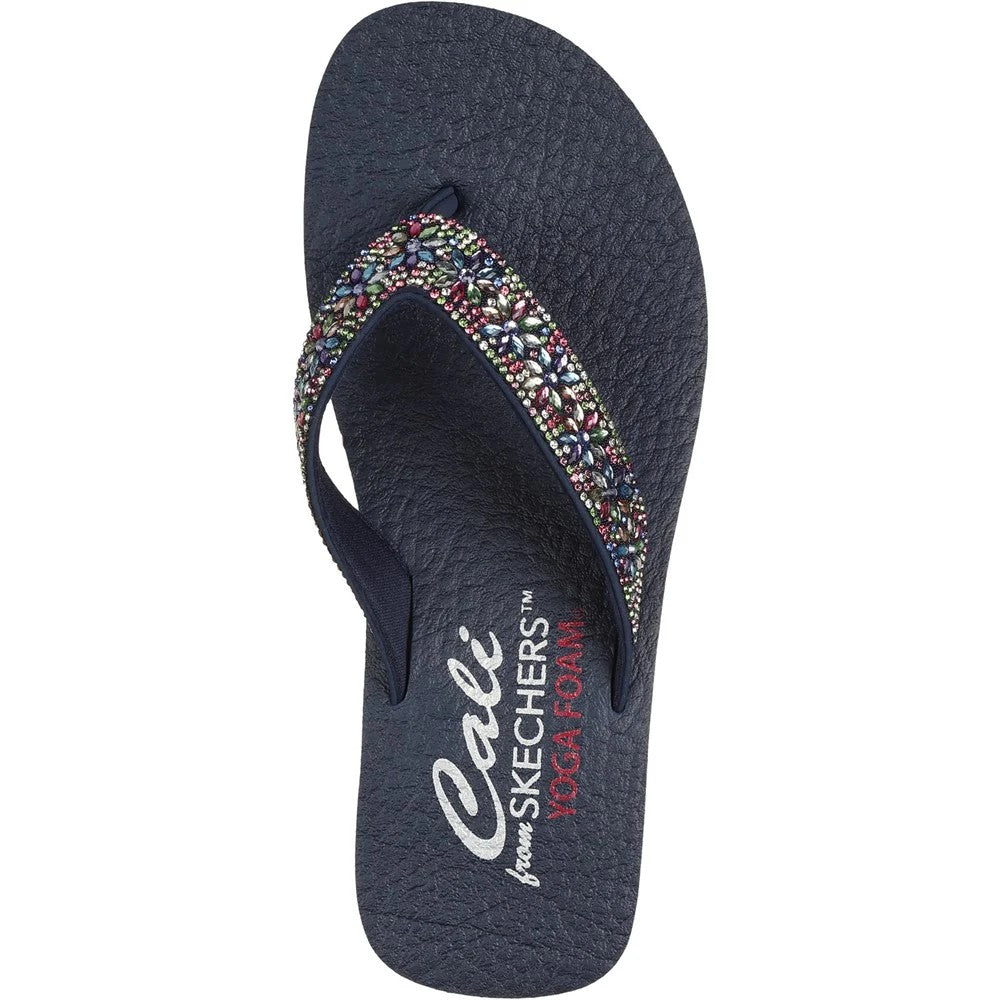 Navy-Multicoloured - Pack Shot - Skechers Womens-Ladies Cali Vinyasa - Wild Daisies Flip Flops