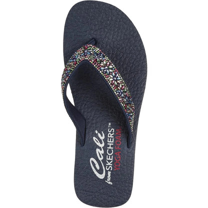 Navy-Multicoloured - Pack Shot - Skechers Womens-Ladies Cali Vinyasa - Wild Daisies Flip Flops