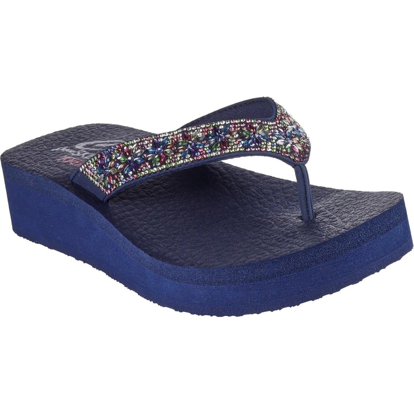 Navy-Multicoloured - Front - Skechers Womens-Ladies Cali Vinyasa - Wild Daisies Flip Flops