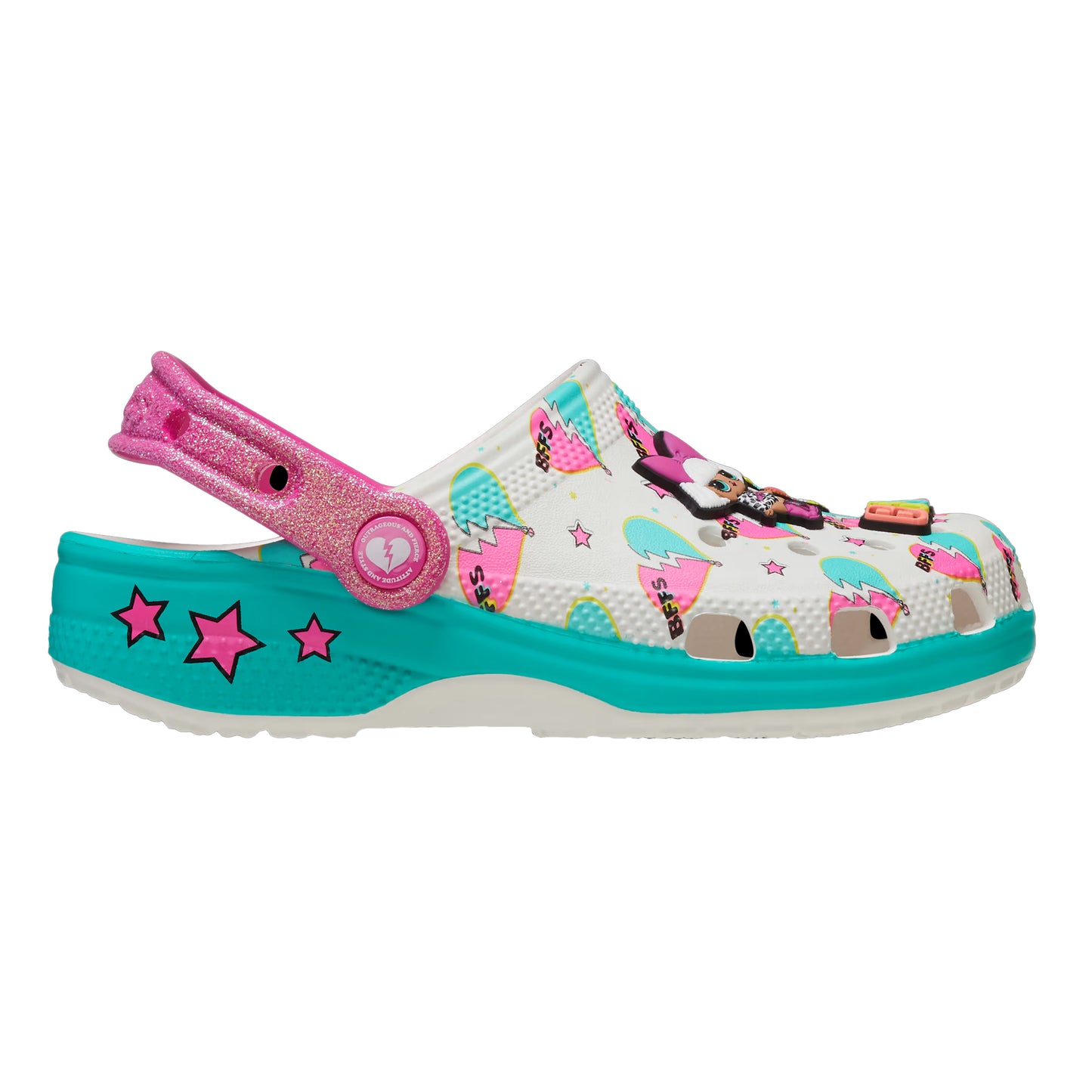 White-Multicoloured - Side - Crocs Childrens-Kids BFF LOL Surprise Clogs