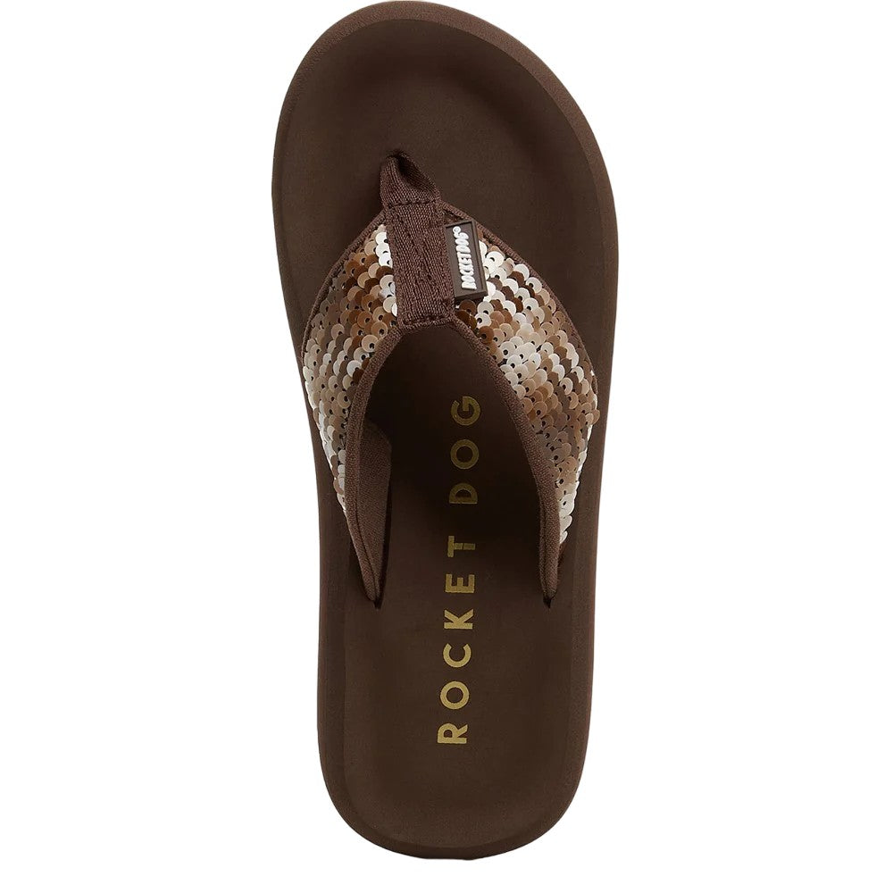 Brown - Side - Rocket Dog Womens-Ladies Spotlight Olney Sequin Flip Flops