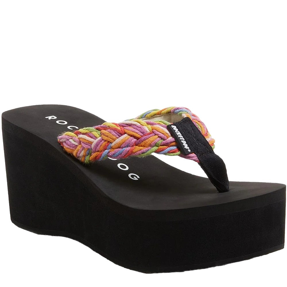 Rainbow - Front - Rocket Dog Womens-Ladies Braided Flip Flops