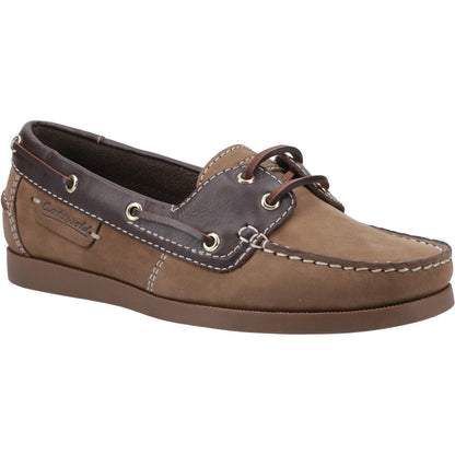 Taupe - Front - Cotswold Womens-Ladies Waterlane Leather Boat Shoes
