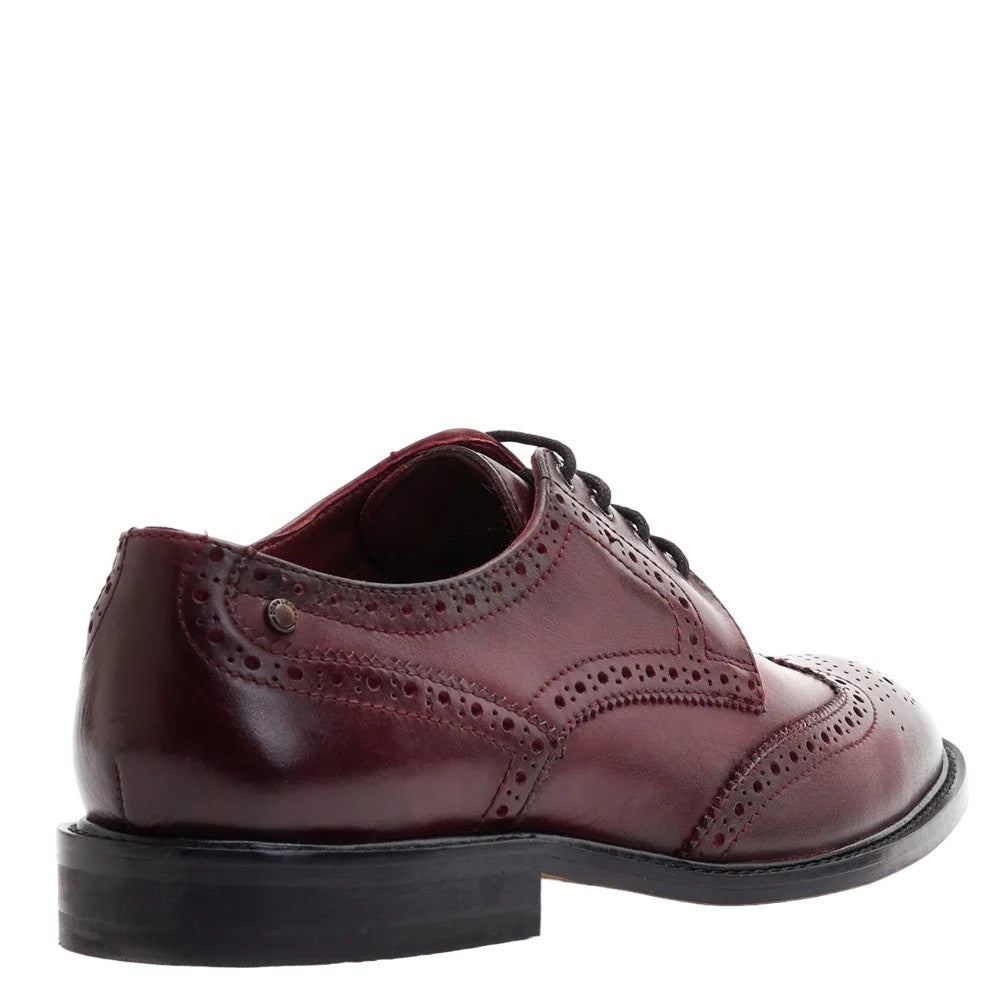 Bordo - Back - Base London Mens Chaplin Washed Leather Lace Up Brogues