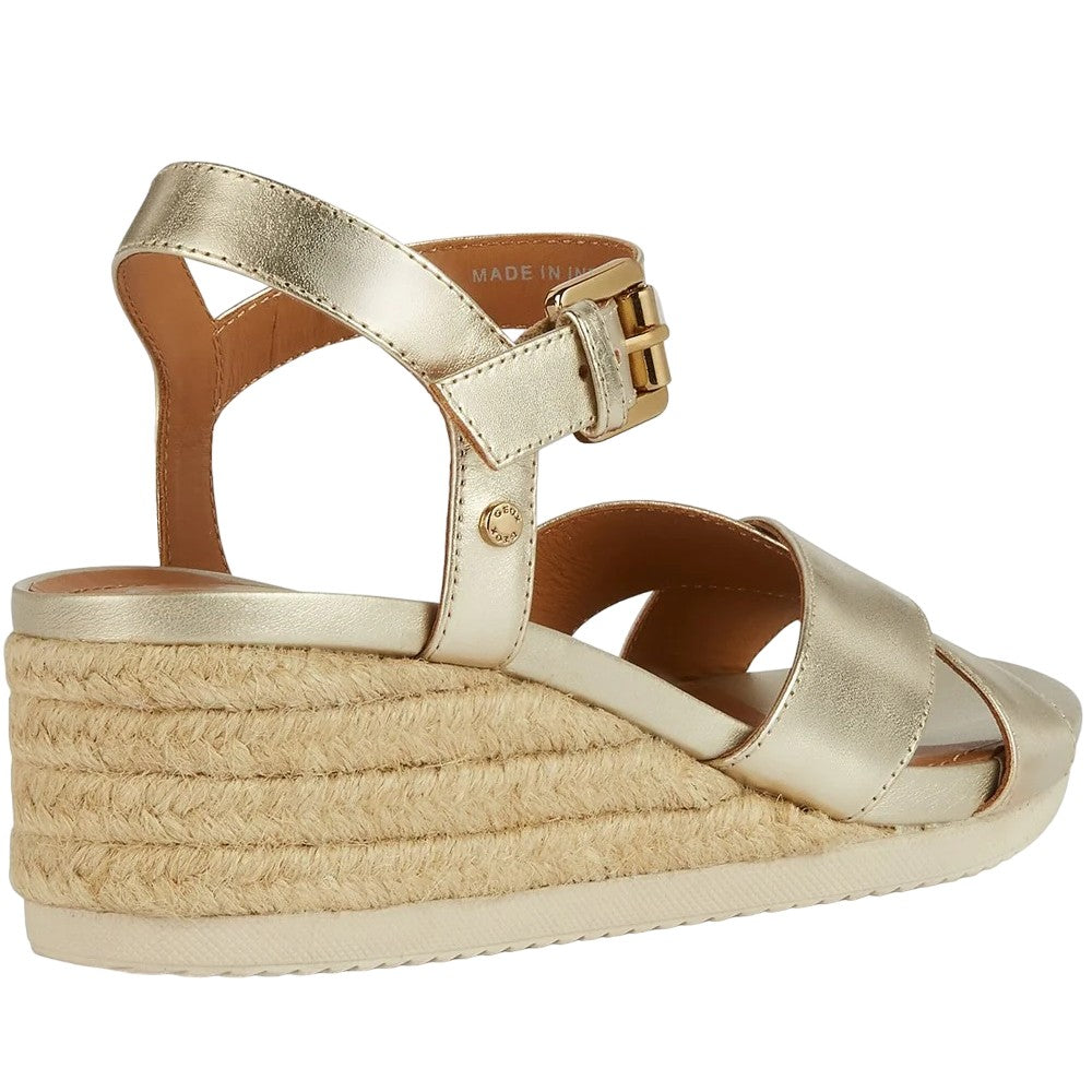 Light Gold - Back - Geox Womens-Ladies Ischia Corda Suede Sandals