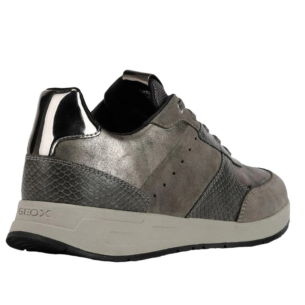 Dark Grey-Gunmetal Grey - Back - Geox Womens-Ladies Bulmya Leather Trainers