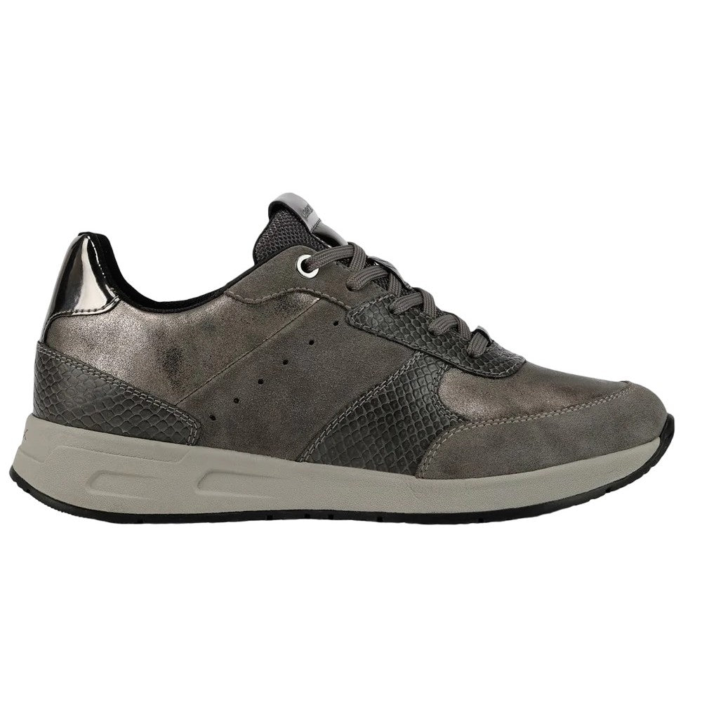 Dark Grey-Gunmetal Grey - Side - Geox Womens-Ladies Bulmya Leather Trainers