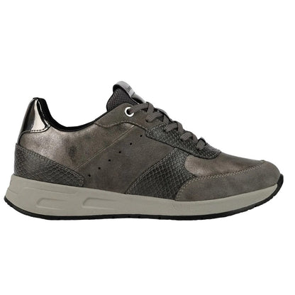 Dark Grey-Gunmetal Grey - Side - Geox Womens-Ladies Bulmya Leather Trainers
