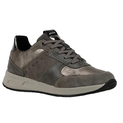 Dark Grey-Gunmetal Grey - Front - Geox Womens-Ladies Bulmya Leather Trainers