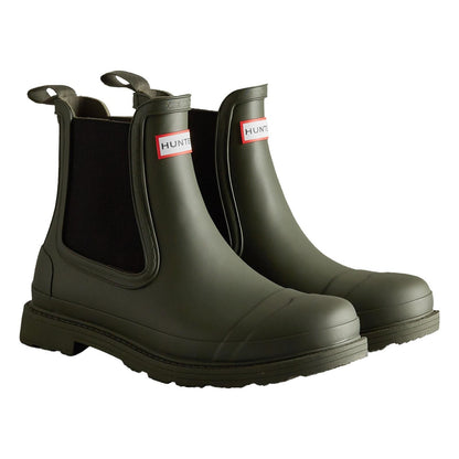Dark Olive - Front - Hunter Mens Commando Chelsea Boots