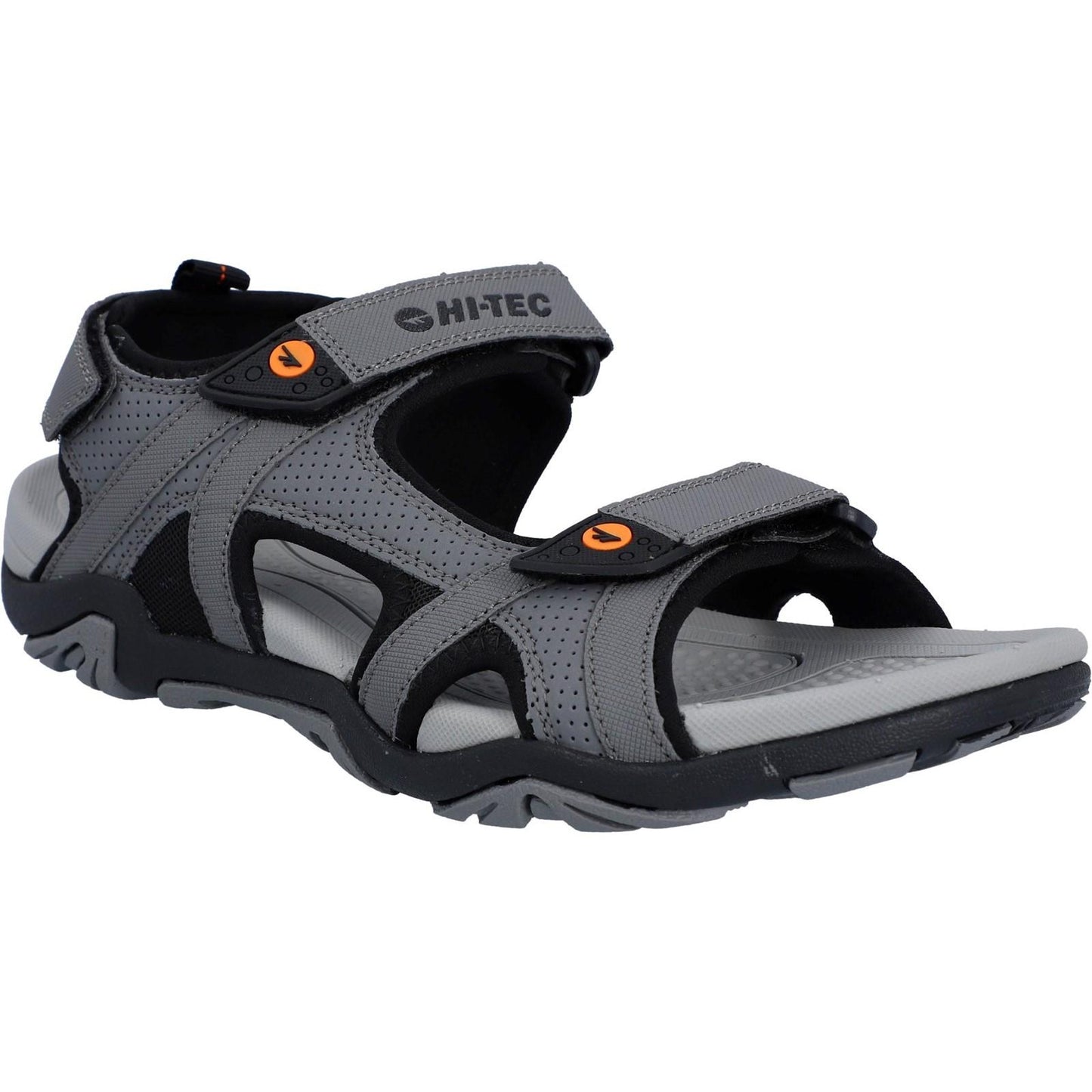 Grey-Black-Orange - Front - Hi-Tec Mens Crater Sandals