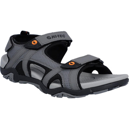 Grey-Black-Orange - Front - Hi-Tec Mens Crater Sandals