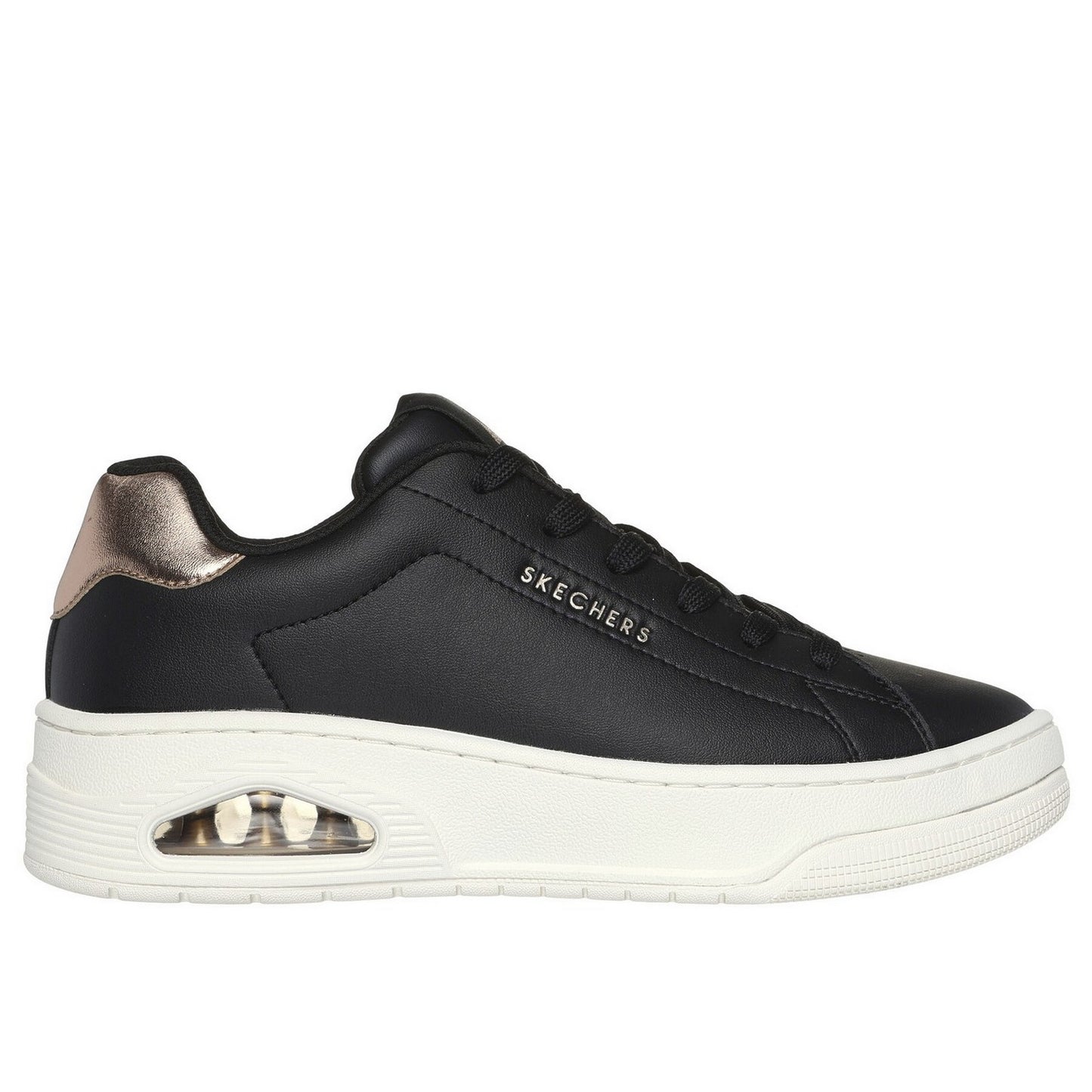 Black-White - Side - Skechers Womens-Ladies Uno Court Courted Air Trainers