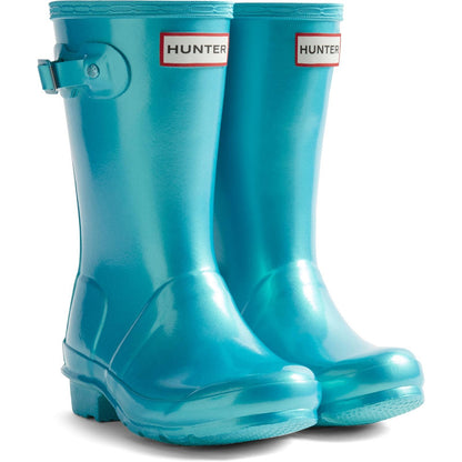 Pool Blue - Front - Hunter Childrens-Kids Original Pearlised Wellington Boots
