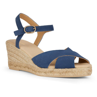 Navy - Front - Geox Womens-Ladies Gelsa Low Nappa Leather Espadrilles