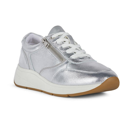 Silver - Front - Geox Womens-Ladies Cristael Leather Trainers