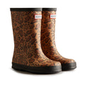 Black-Rich Tan-Saddle - Front - Hunter Childrens-Kids Original Leopard Print Wellington Boots