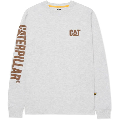 Cream Heather - Front - Caterpillar Mens Trademark Banner Long-Sleeved T-Shirt