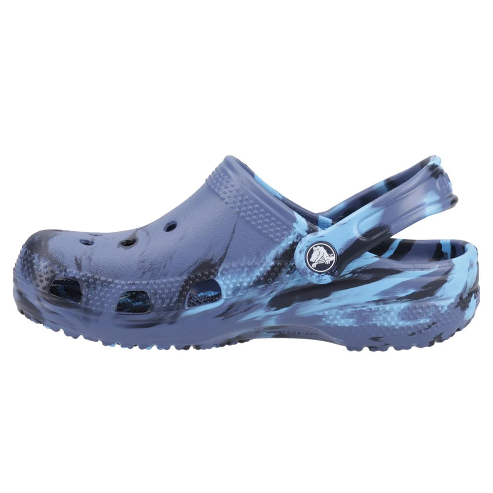 Navy - Side - Crocs Childrens-Kids Classic Marble Clogs