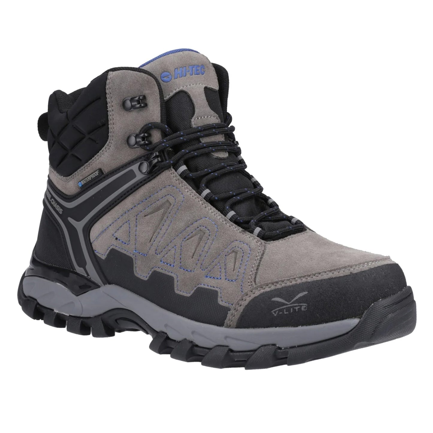 Charcoal-Grey-Dark Blue - Front - Hi-Tec Mens V-Lite Explorer Suede V-Lite Waterproof Hiking Boots